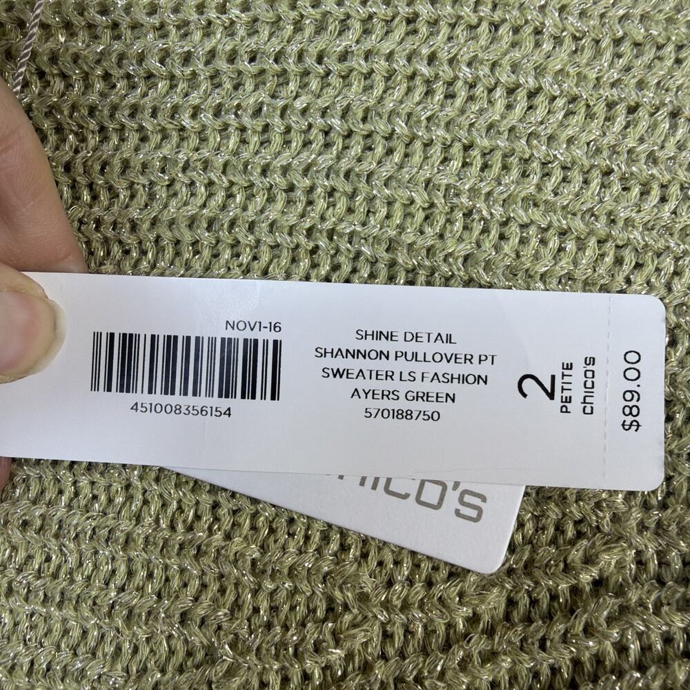 Chico's 2 Large shannon shine Metallic party Sweater Pullover Green festival NWT - Picture 5 of 14